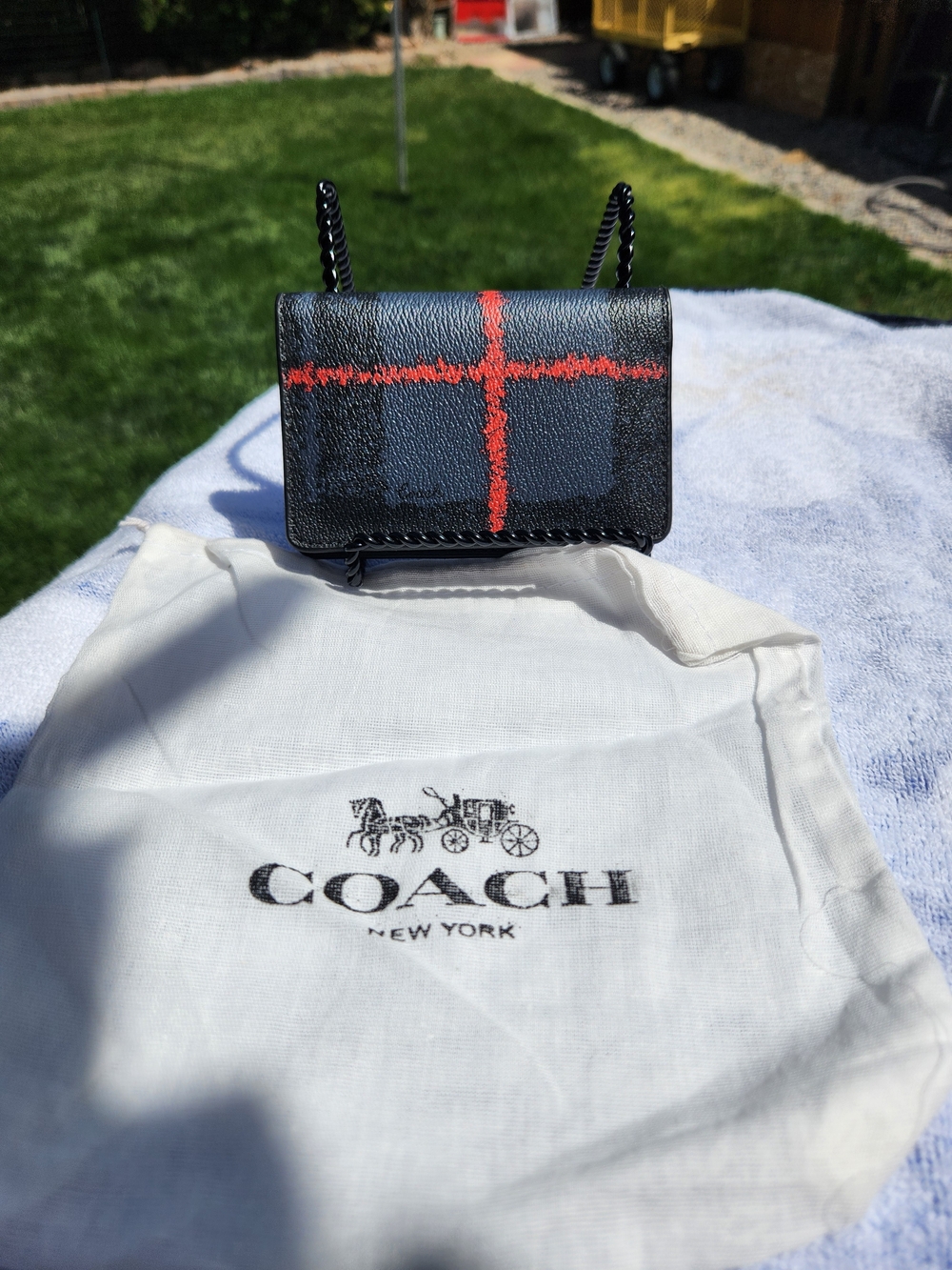 Coach  Leather Cardholder with Red Plaid Accent - Picture 2 of 9